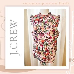 NWOT J.Crew Floral Ruffle High Neck Sleeveless Tank